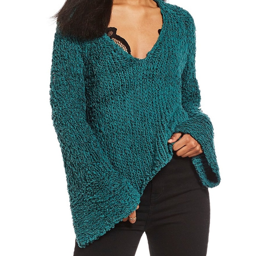 FREE PEOPLE GREEN SAND DUNE KNIT PULLOVER TOP - Picture 3 of 5